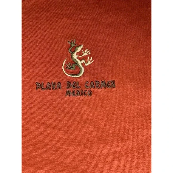 Mexico Shirt Men’s Large Orange Lizard‎ Embroidery Playa Del Carmen Casual Beach - Picture 2 of 8